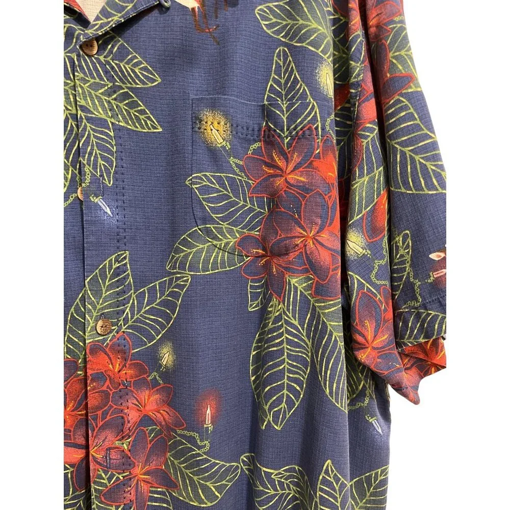 Tommy Bahama Mens XXL Original Fit Silk Hawaiian Shirt Blue Red Rudolf Reindeer - Picture 2 of 8